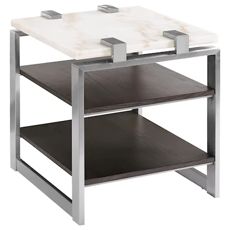 Contemporary Rectangular End Table with Marble Top
